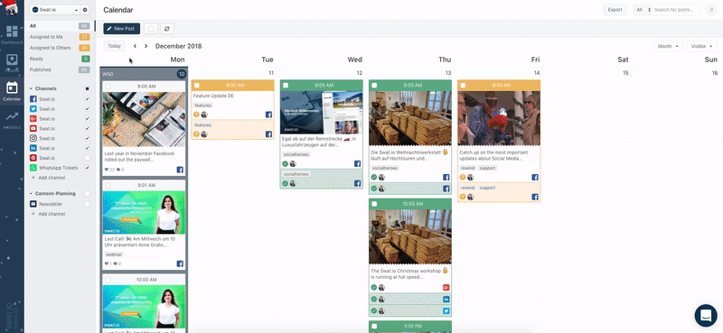 1 year Swat.io content planning in the monthly overview navigates at lightning speed