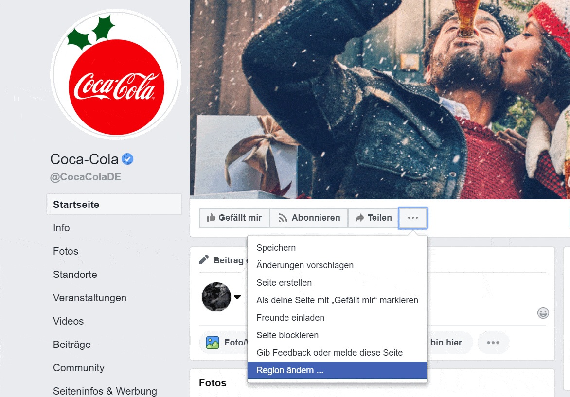 Facebook Global Page Beispiel Coca Cola Drop Down