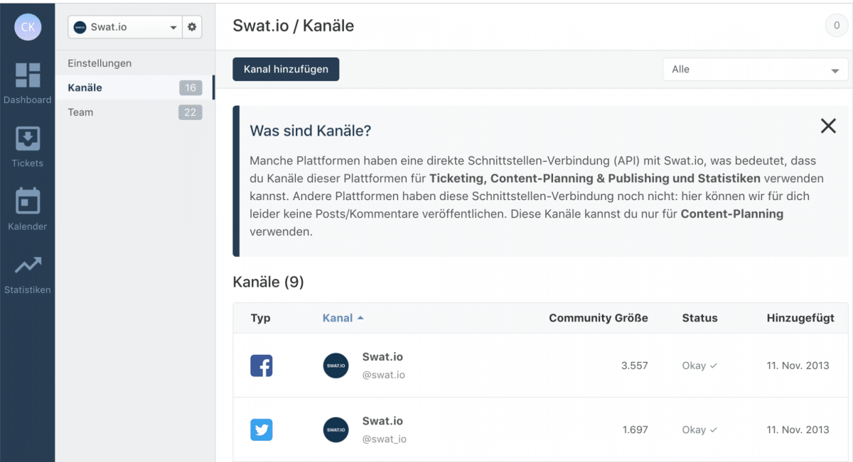 Swat.io Features: Kanal Einstellungen