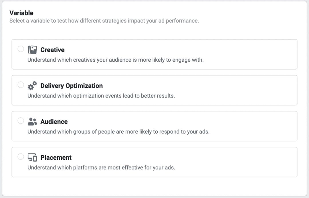 Facebook Split Test Variables