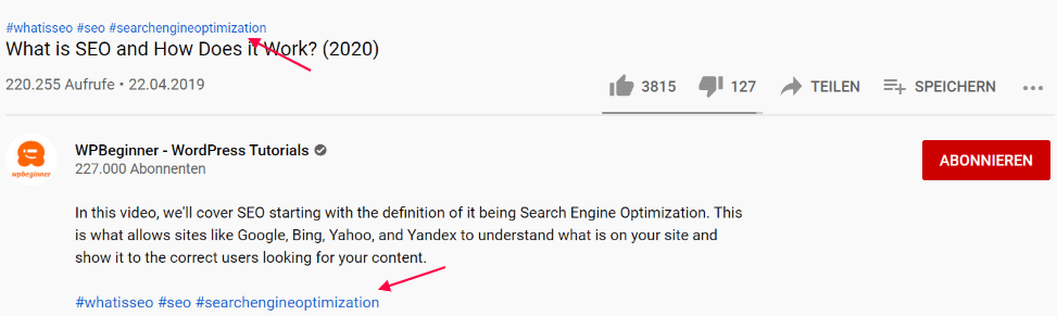 YouTube Hashtags: Beschreibung