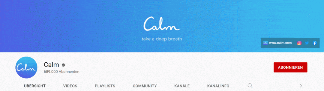 YouTube Kanal erstellen: Banner Ausschnitt – Beispiel Calm