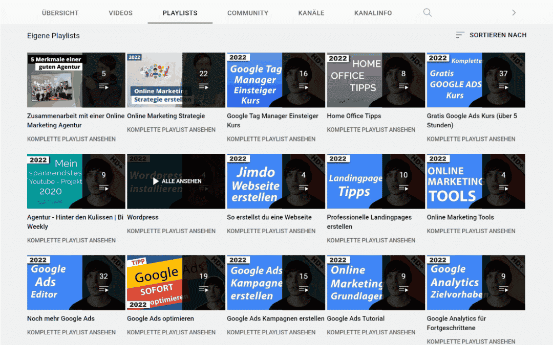 YouTube Kanal erstellen: Playlists