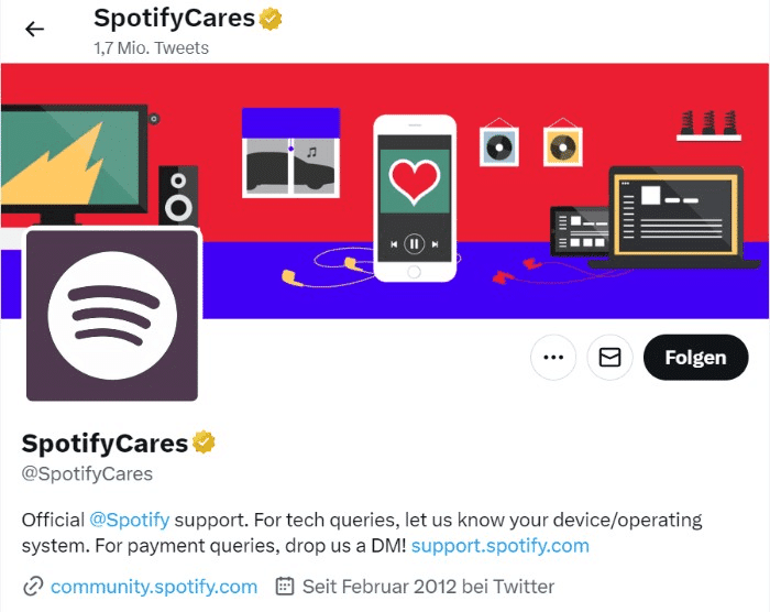 Social Media Kundendienst: Beispiel von Spotify für einen Kundendienst-Account auf Twitter