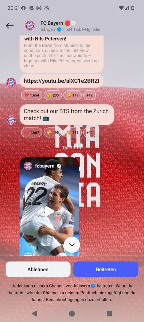 Instagram Broadcast Channel FC Bayern