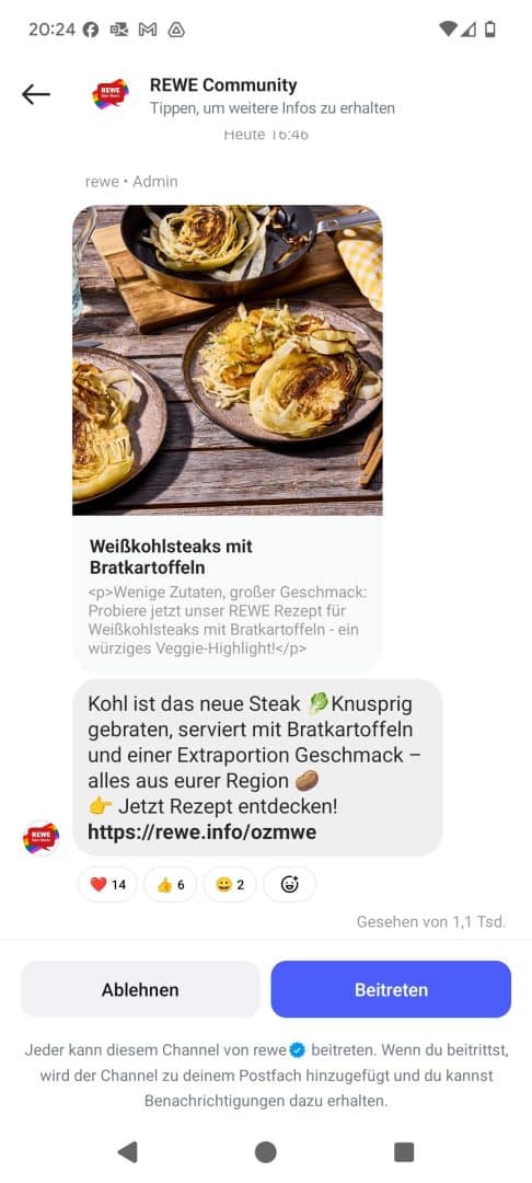 Instagram Broadcast Channel Rewe