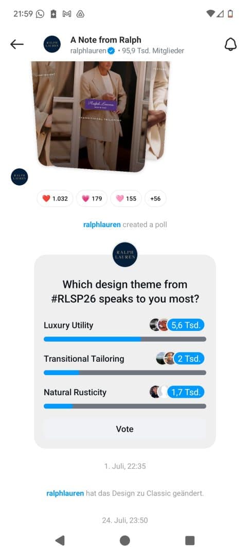 Ralph Lauren Instagram Broadcast Umfrage