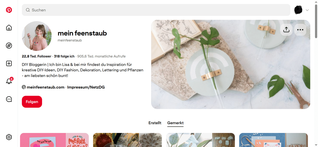 Pinterest-Profil Influencerin Mein Feenstaub