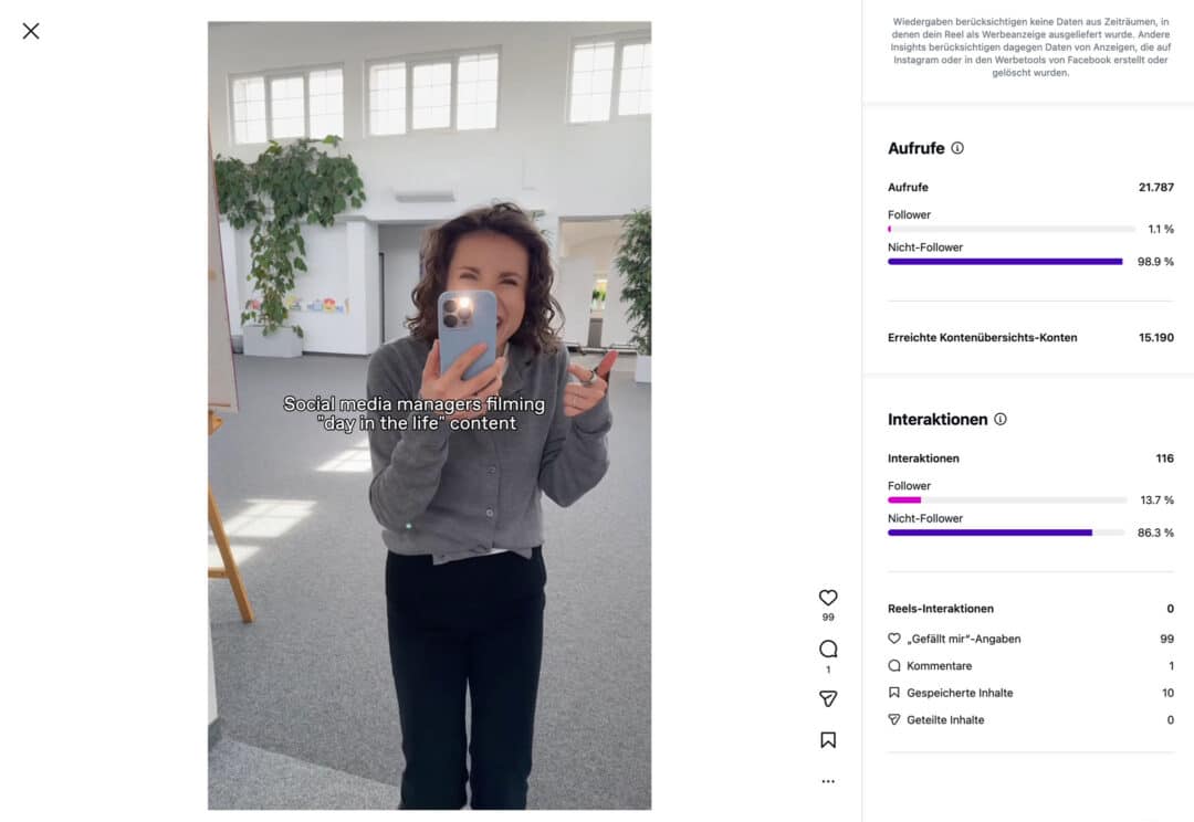 Instagram Analytics mit Instagram Insights: Der komplette Guide für 2026 instagram insights reel beispiel 1