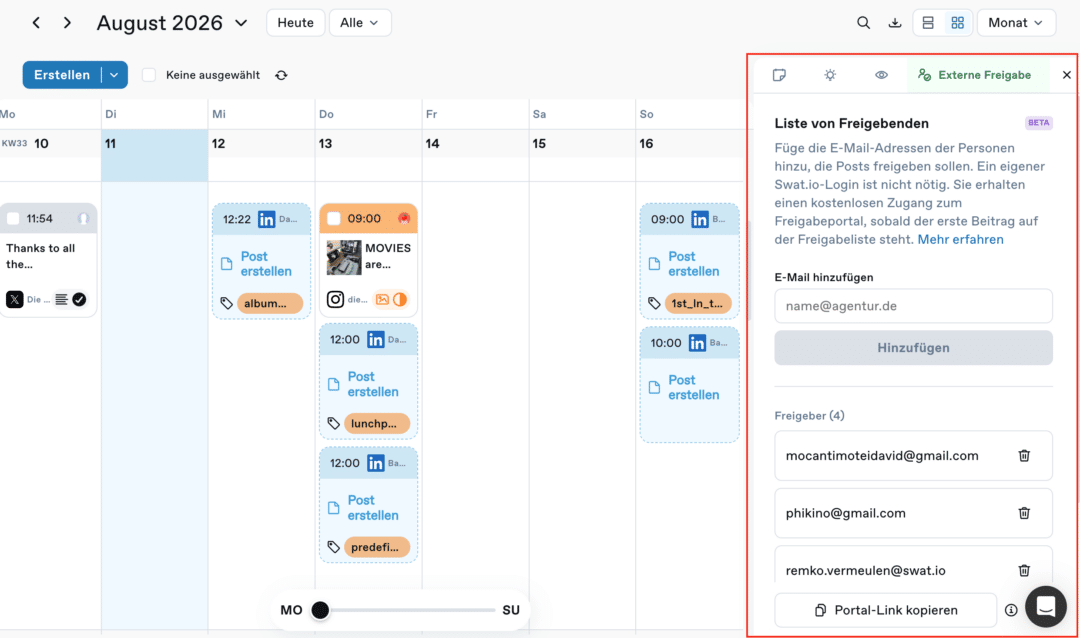 Post-Freigaben ohne Swat.io-Login dank externen Freigaben approver list DE