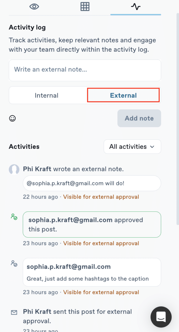 External sign-off without a login: External Approvals external activitylog EN
