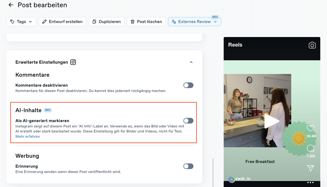 AI-Kennzeichnung direkt im Composer ai labelling ig DE